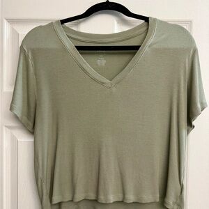 American Eagle Outfitters Sage V-Neck Ribbed Tee